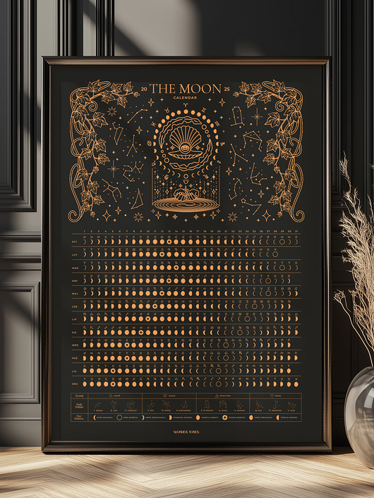 kalendarze i plannery Plakat Kalendarz Faz Księżyca 2025 Black format 50x70cm