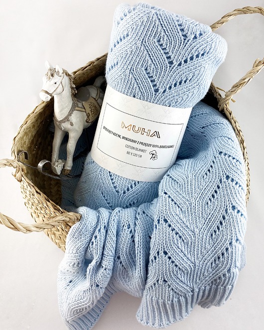 Kocyk bawełniany niebieski(baby blue) Muha