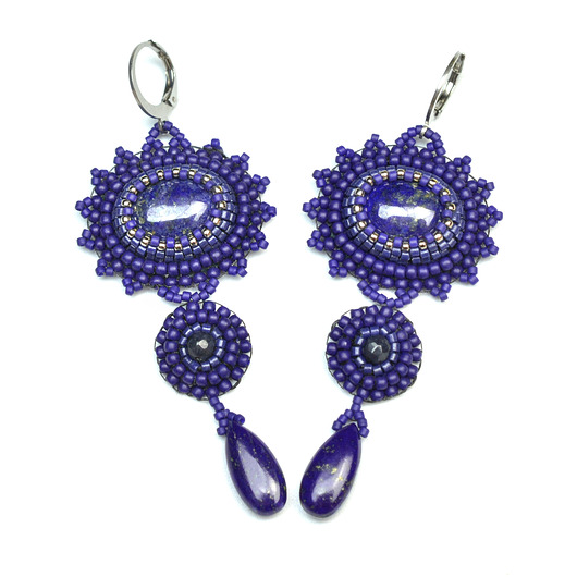 kolczyki z kamieniami Safaia, kolczyki z lapis lazuli, haft koralikowy