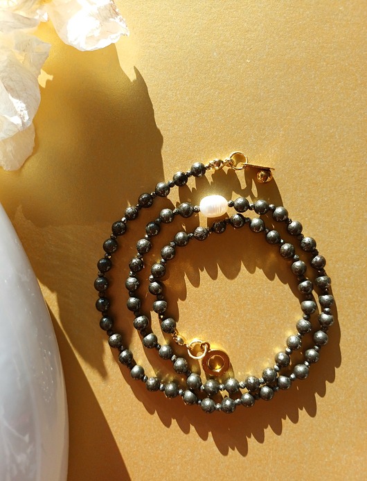 naszyjniki - inne Naszyjnik piryt, perła naturalna