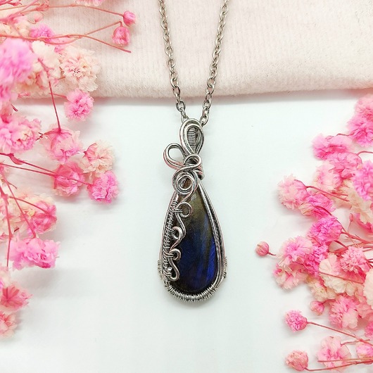 wisiory Naszyjnik Labradoryt stal chirurgiczna wisiorek handmade