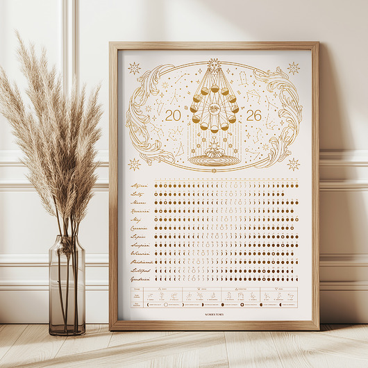 plakaty Kalendarz Faz Księżyca 2026 - Plakat Beige format 40x50cm