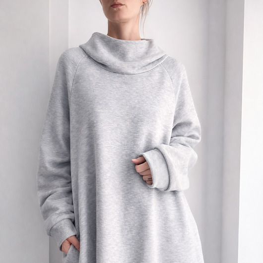 sukienki mini damskie Sukienka oversize z kapturem i kieszeniami szara dresowa