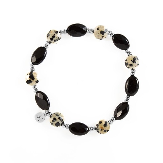 bransoletki z kamieni naturalnych Bransoletka z owalnych Onyksów - dobrobyt - Wersja Srebrna