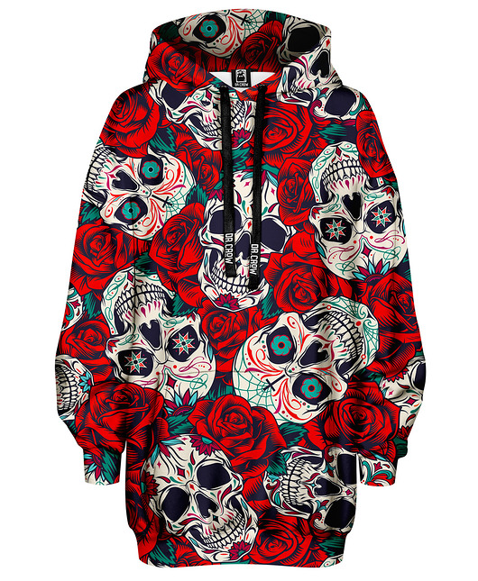 bluza z kapturem damska Bluza Oversize Tunika DR.CROW Skull Tatoo