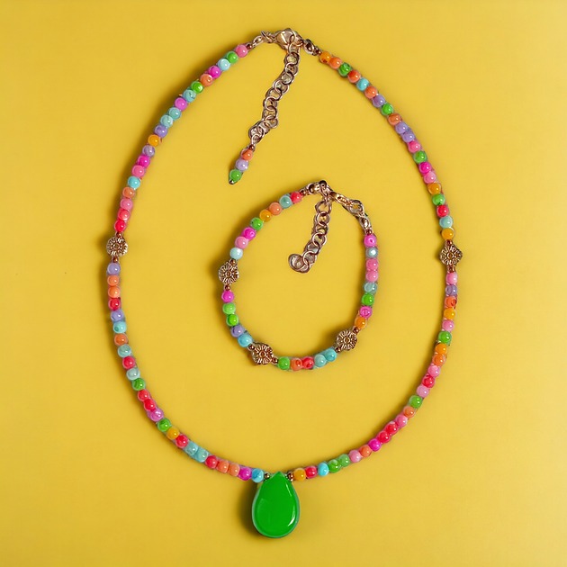 komplet biżuterii RAZEM TANIEJ : summer collection : kolorowa muszla, jadeit, kwiatuszki