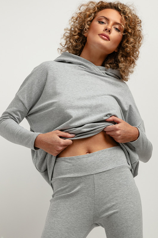bluza z kapturem damska Luźna bluza z kapturem T380, jasnoszara