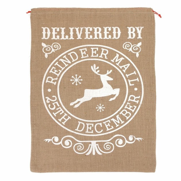 dekoracje świąteczne Worek jutowy na prezenty od Świętego Mikołaja, biały