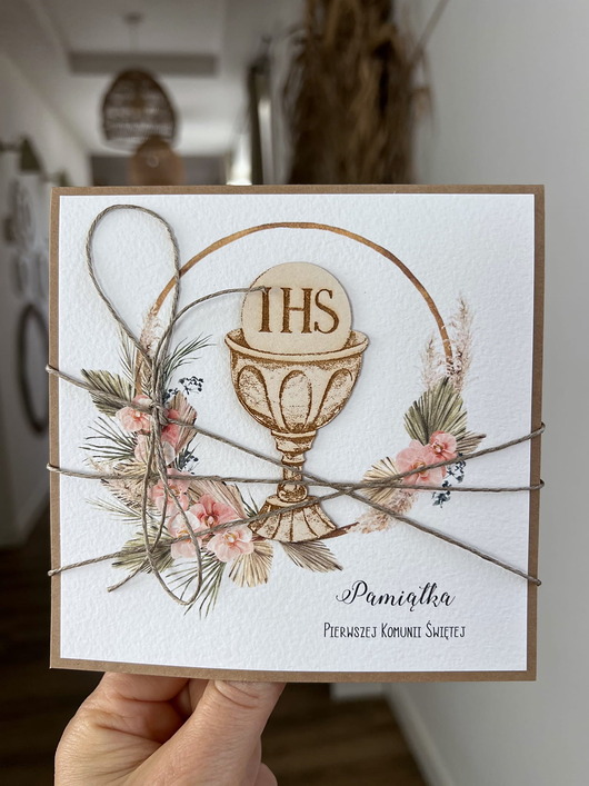 kartki na komunię Kartka na komunię - pamiątka komunii ręcznie robiona Prezent