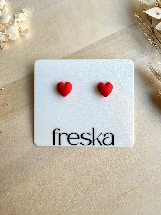 kolczyki z masy plastycznej Kolczyki Serca 3D - czerwone