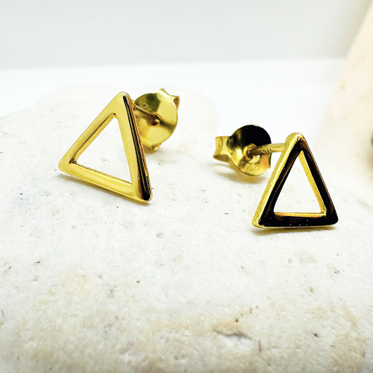 kolczyki pozłacane SREBRNE LUB ZŁOTE kolczyki trójkąty, sztyfty trójkąt