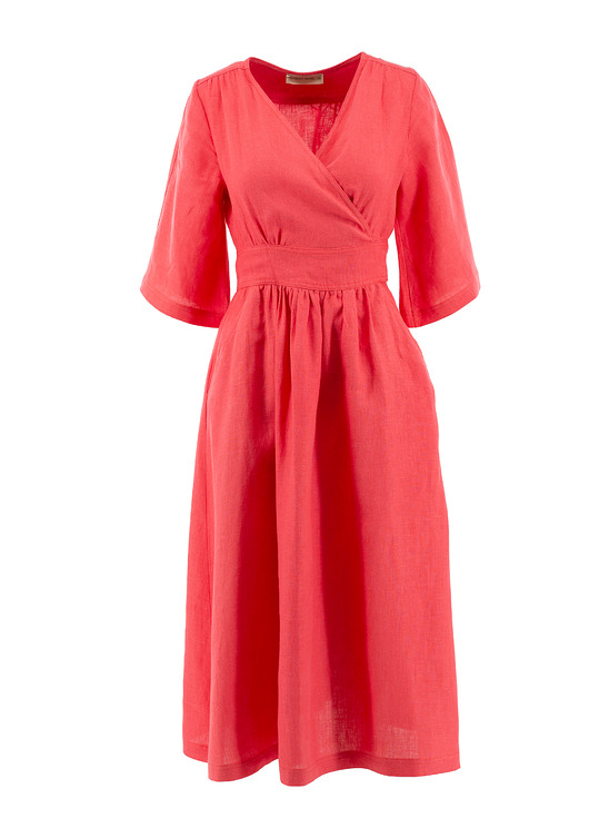 sukienki midi damskie Sukienka Lniana Raspberry