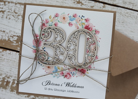kartki scrapbooking Personalizowana ręcznie robiona kartka życzenia na 30 rocznicę ślubu
