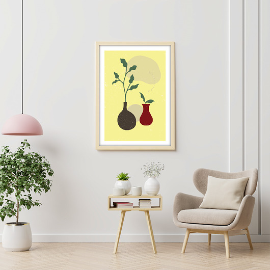 plakaty Plakat Boho Kwiaty w Wazonach  Żółty