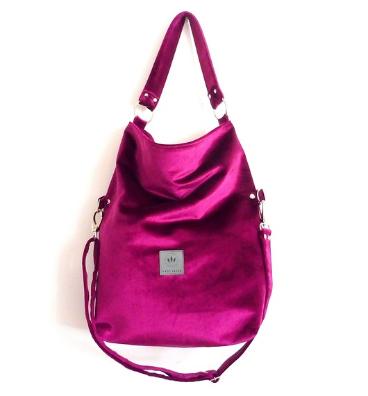 torby na ramię Torba worek z  weluru Magenta
