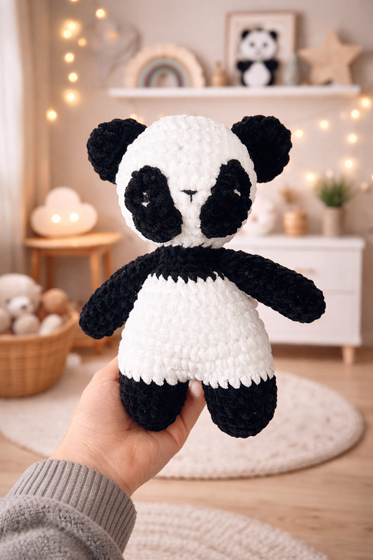 misie i maskotki Panda na szydełku