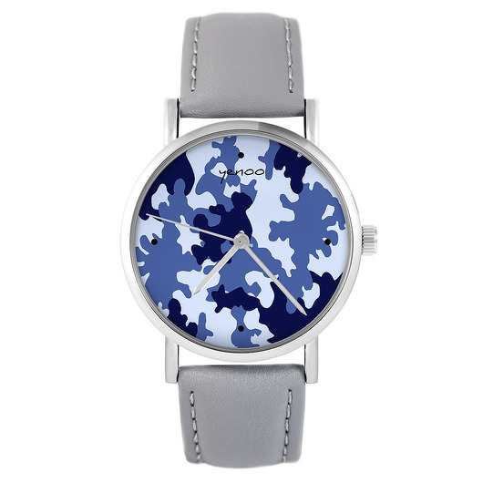 zegarki unisex Zegarek - Moro granatowe - szary, skórzany