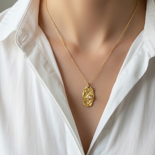 złote naszyjniki Naszyjnik z Organiczną Teksturą i Perłą