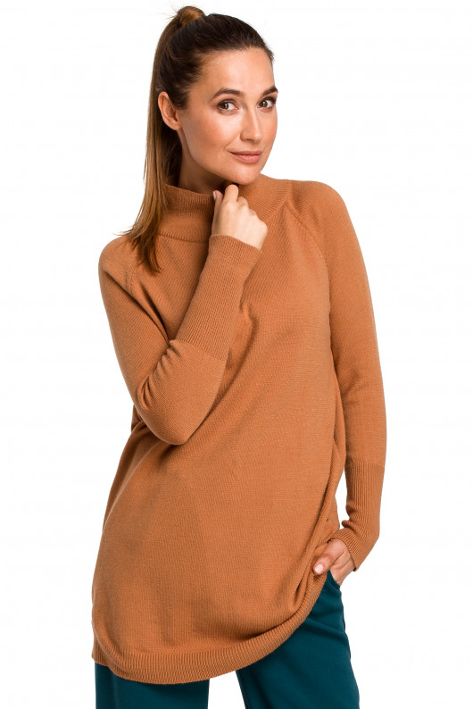 Sweter tunika - kamelowy(S-184) STYLE