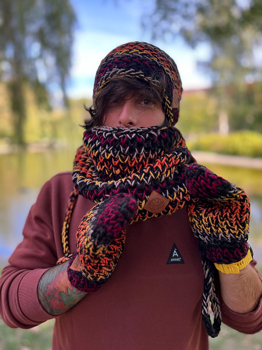 tuby i kominy Męski mały komin MERINO 50% ,,Ciemna jesień