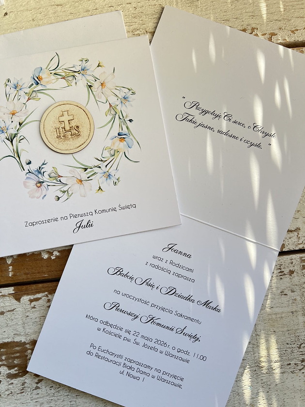 zaproszenia na komunię Białe eleganckie zaproszenia komunijne, na komunię