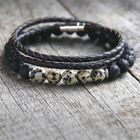 biżuteria męska KOMPLET męskich bransoletek :: jaspis & lawa