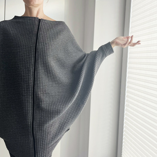 bluza bez kaptura damska Bluza oversize długi Nietoperz jasnoszary melanż pikowany