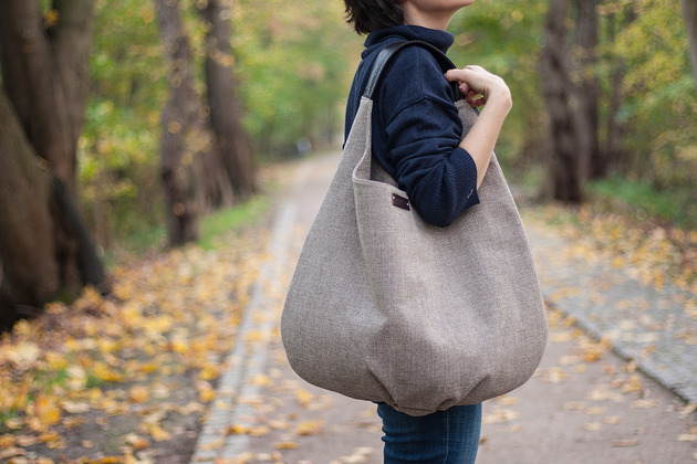 WIELKA beżowa - skóra naturalna/tkanina BandaBag