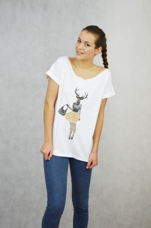 DEER FEMALE - Koszulka Oversize szeroki dekolt T GAU great as You