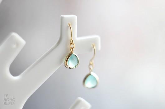 16k Gold Plated Mint Teardrop Earrings Le Boho Bleu