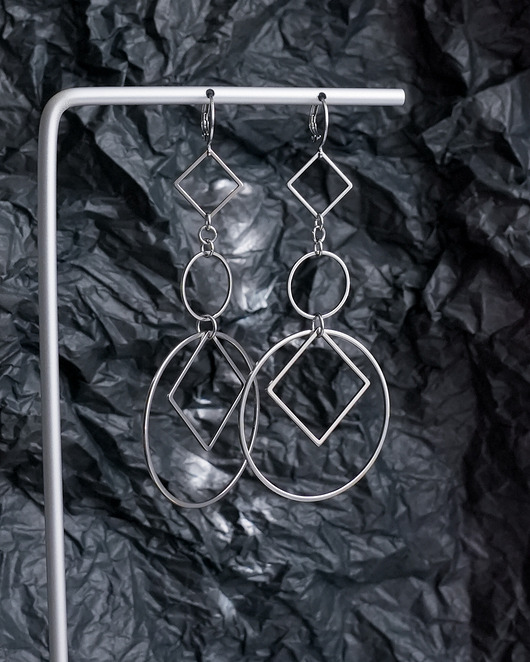 kolczyki - inne Duże stalowe kolczyki geometryczne