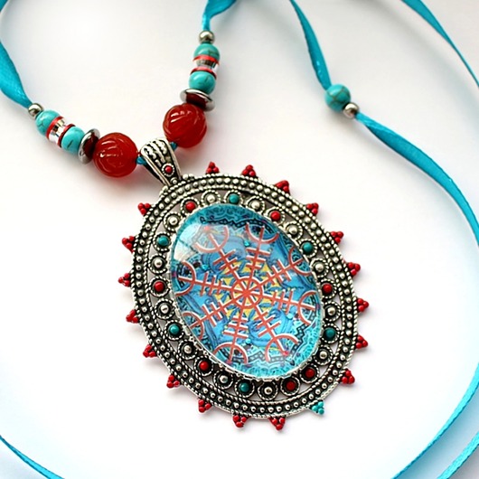 wisiory UNIKAT - Wisior Tarcza algizowa, kaeneol, turkus