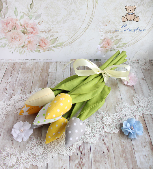 dodatki - różne Tulipany z bawełny bukiet urodziny dekoracja