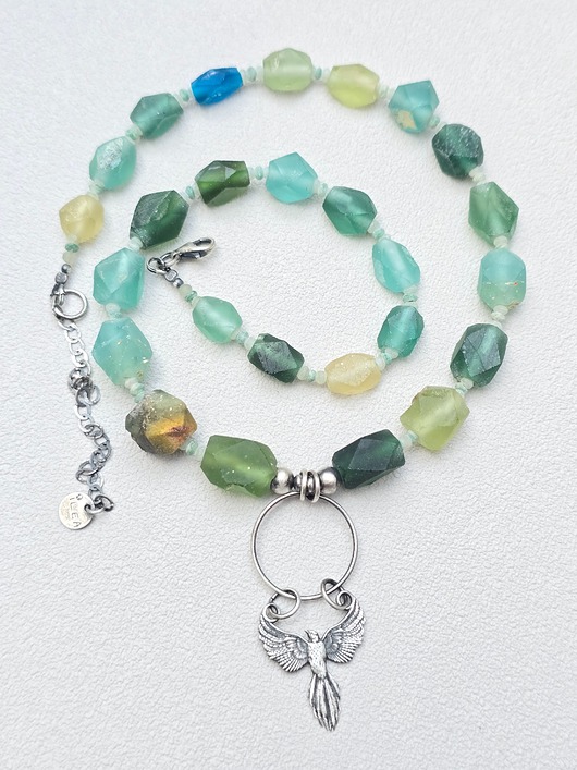 srebrne naszyjniki Naszyjnik Feniks Antyczne Szkł Srebro