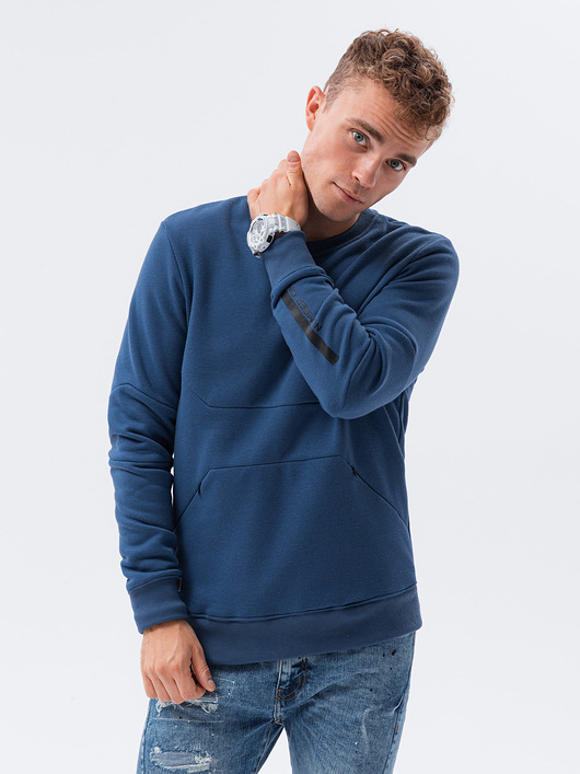 bluzy męskie Bluza męska z kieszenią zapinaną na zamek - jeansowa V6 B1349