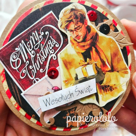 kartki świąteczne Kartka zawieszka do prezentu bombka z kubeczkiem ciepłych chwil