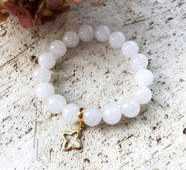 bransoletki złote Bransoletka "Milky" z mlecznych jadeitów- srebro 925 pozłacane