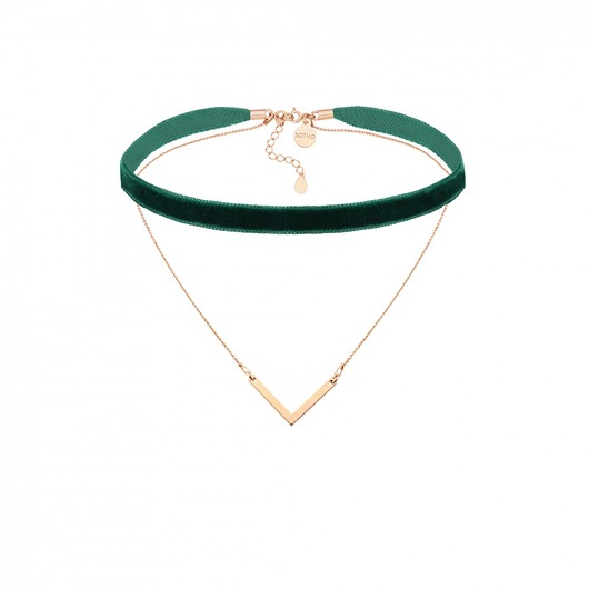 Szmaragdowy aksamitny choker z łańcuszkiem SOTHO