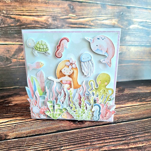 kartki scrapbooking Personalizowana Kartka z syrenka. Urodzinowa kartka dla dziewczynki