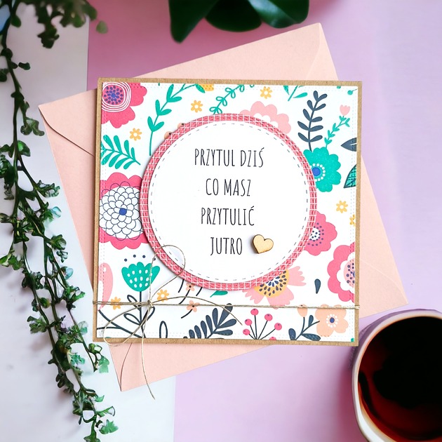 kartki scrapbooking Przytul dziś co masz przytulić jutro : uniwersalna kartka