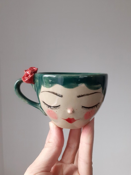 filiżanki Filiżanka  z twarzą  zielona dziewczyna 150ml