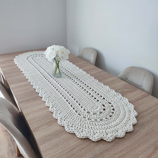 obrusy i serwetki Bieżnik owalny szydełkowy ze sznurka bawełnianego 50cmx150cm