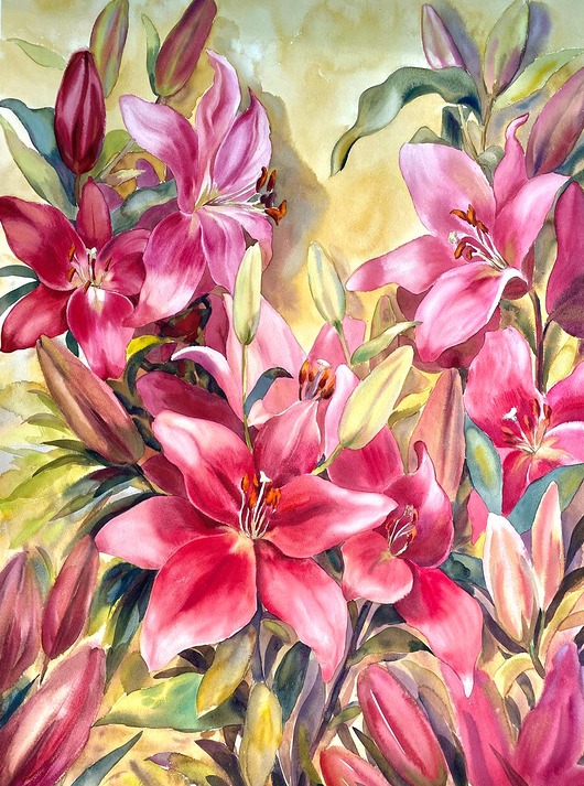 obrazy "Lilie" 73*103 cm/akwarela na papierze