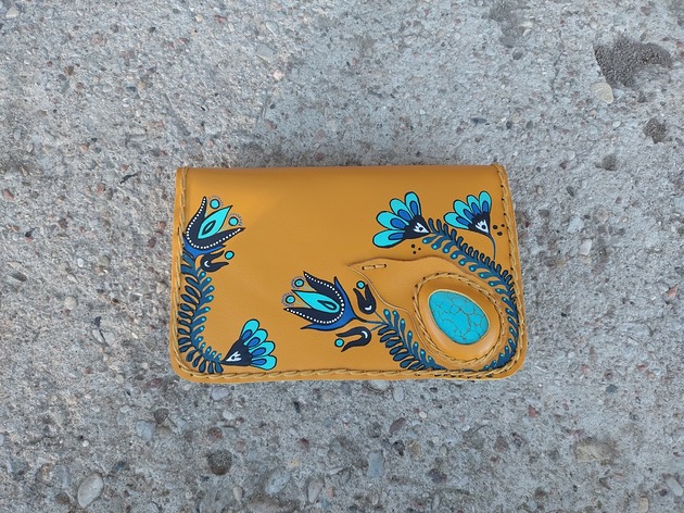 portfele damskie Portfel skórzany wykonany ręcznie .Folk.