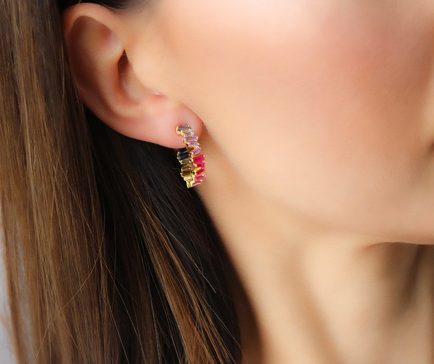 kolczyki pozłacane Kolczyki pozłacane koła z kolorowymi cyrkoniami