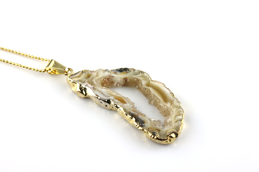 Colare Plaster Geody Agatu Natural złoto  Brazi Druse Jewelry