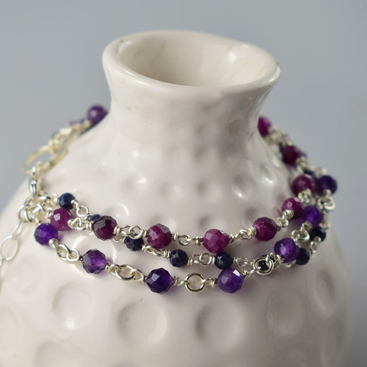 bransoletki z kamieni naturalnych Rubin, szafir i ametyst - srebrna bransoletka