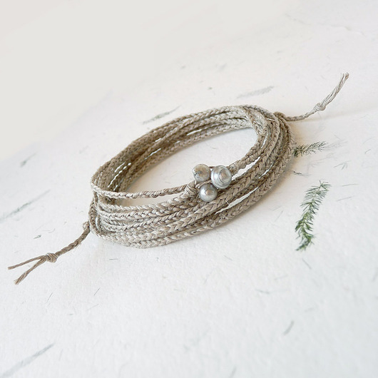 bransoletki na sznurku NATURE Len i szare perły bransoletka