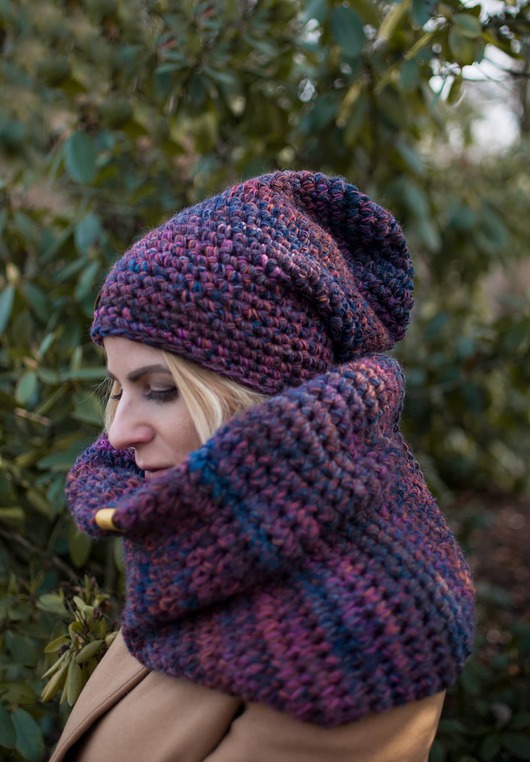 czapki damskie Komplet czapka i komin CRAZYCOLOR wrzosowisko