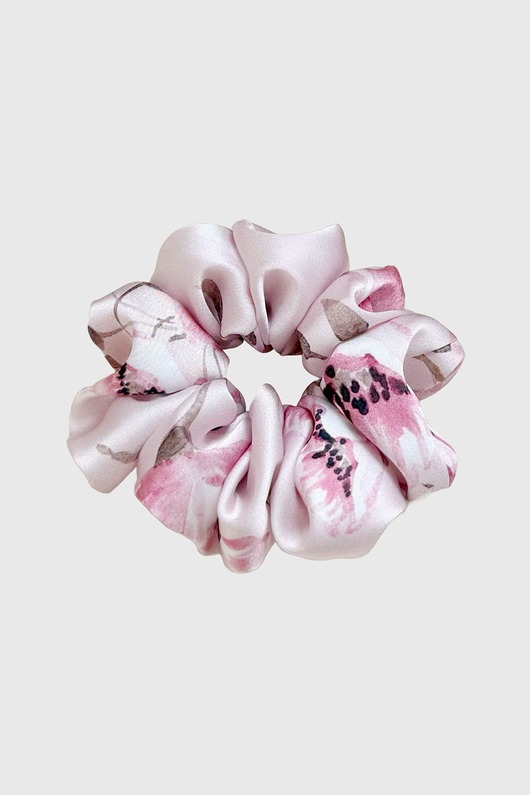 gumki do włosów Gumka do włosów różowa w kwiatowy wzór Scrunchie Medium Rosie Cream